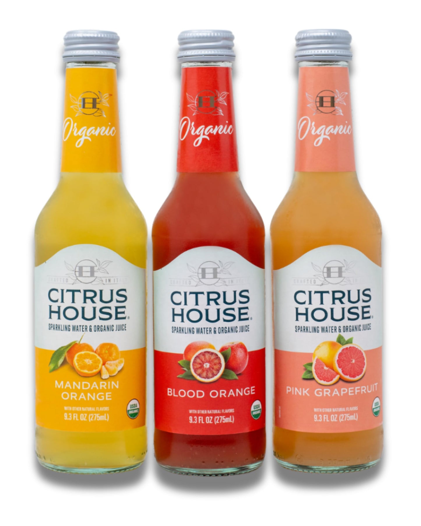 Citrus House Organic Sparkling Juice  Variety Pack  Modern Italian Soda  No Added Sugar  No Preservatives  9.3 Fl Oz Glass Bottle (Pack of 12)