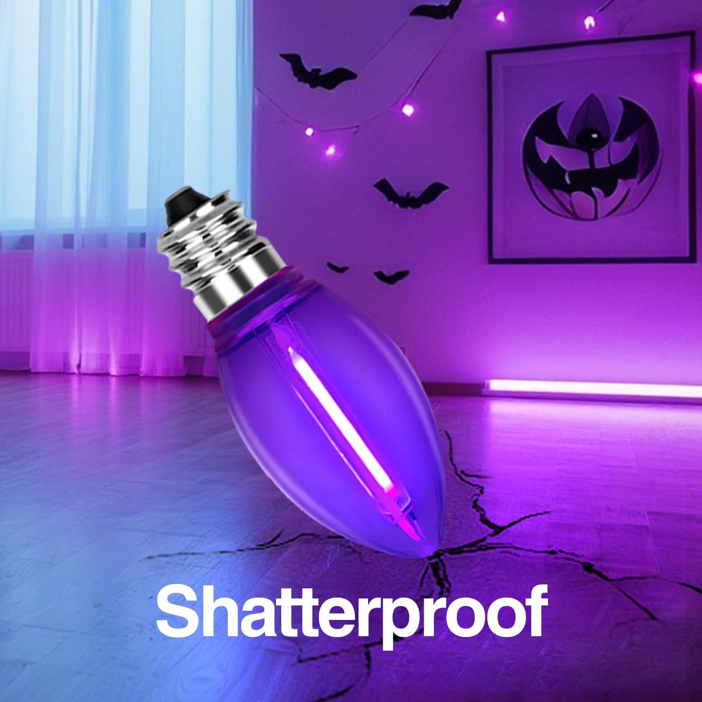 Chysuper 25 Pack C7 Replacement Bulbs  Dark Purple Led Halloween Light Bulbs  E12 Candelabra Base For Christmas Thanksgiving Xmas Tree Holiday Patio Outdoor String Lights Decor