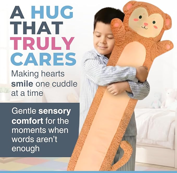 Monkey Plush Body Pillow for Kids | Long Stuffed Animal Cuddle Pillow | Soft Hugging Toy | Plushie Gift for Girls & Boys | Long Plush Body Pillow for Sleep & Comfort | Large, 47 Inches