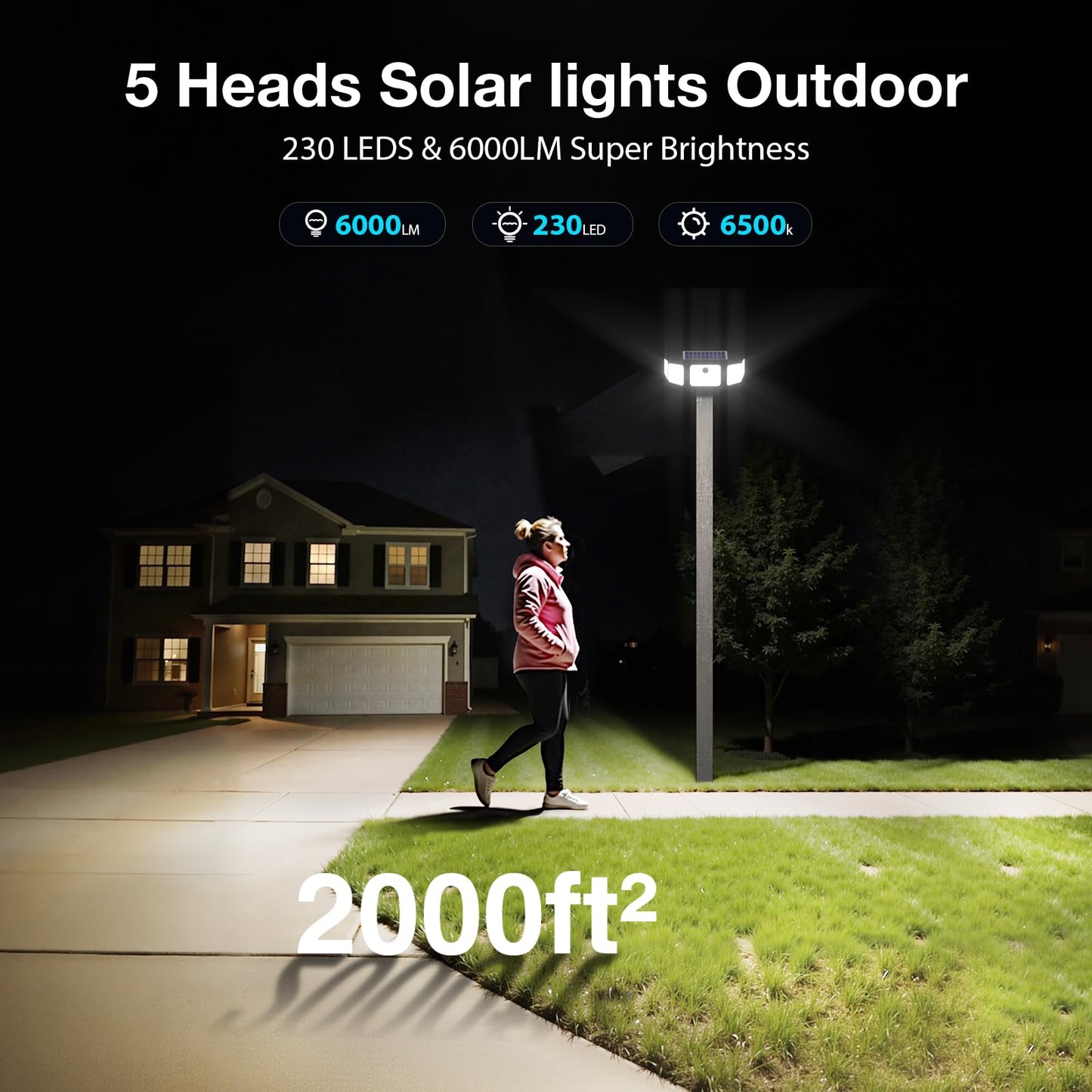 SZPOWER Solar Flood Lights, 6000LM, 230 LED, Motion Sensor, Waterproof, Remote Control, Black, Model SZC10A5-TY, 1 Pack