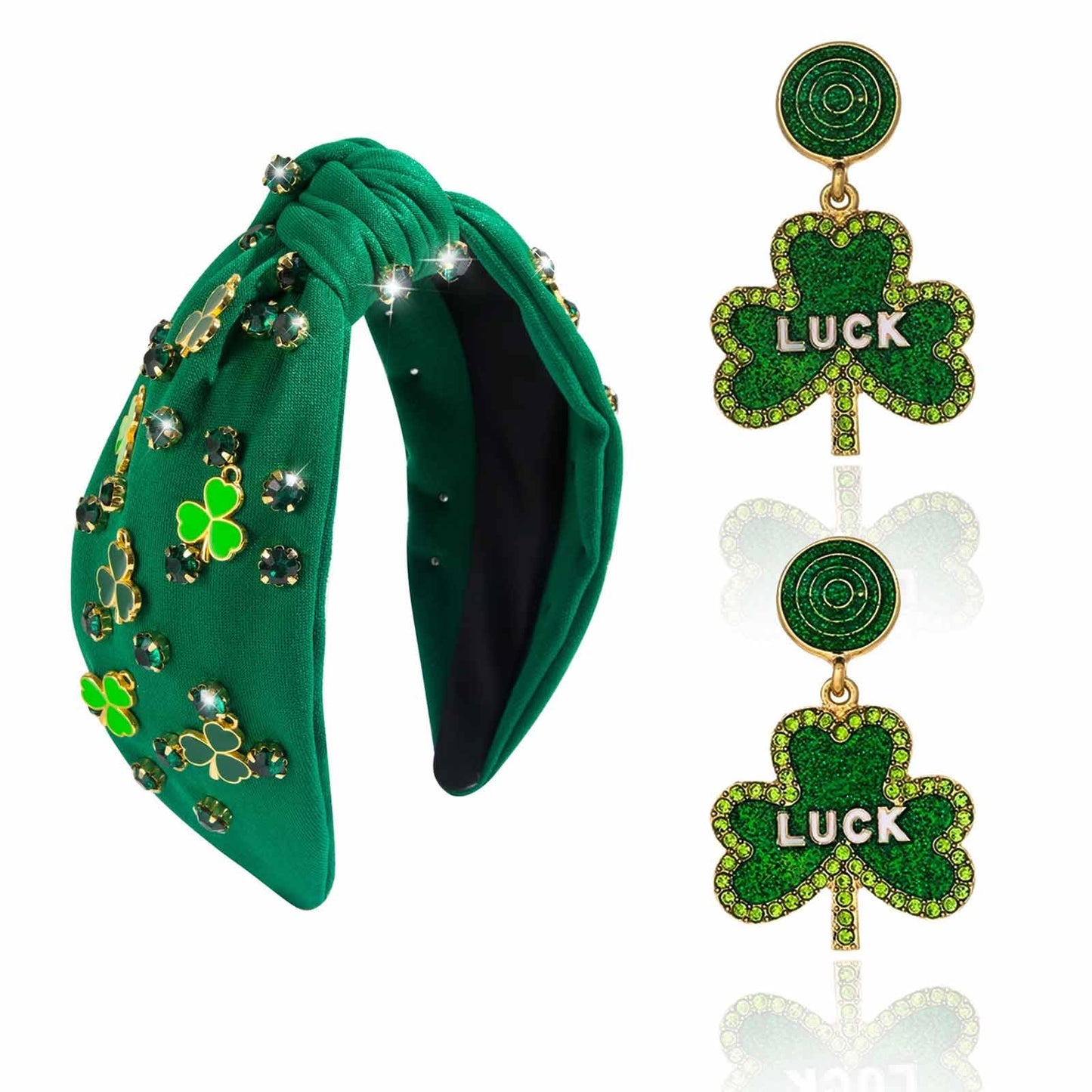 MEFINESHOW St.Patrick's Day Headband Green Shamrock Headband for Women Jeweled Knotted Headband Embellished Crystal Rhinestone W