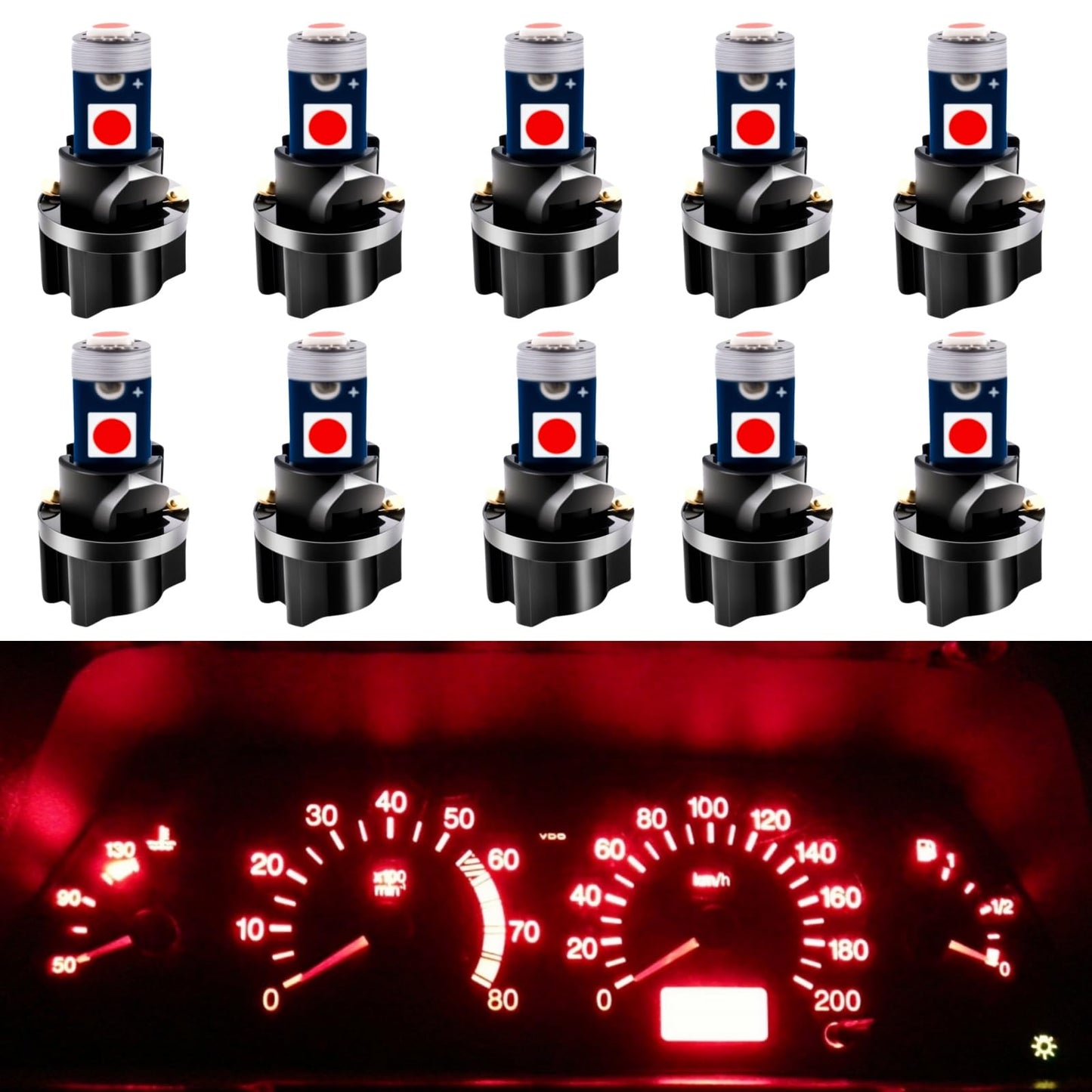 WLJH T5 LED Bulb, 10 Pack, Red, Aluminum, 0.67inx 0.19in, PC74 Twist Socket Dash Lights Replacement
