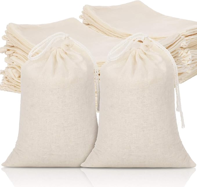 Tatuo 50 Pcs 6 by 8 Inches Muslin Cotton Drawstring Bags Canvas Linen Sachet Bag Reusable Empty Gift Pouch for Party Home Supplies