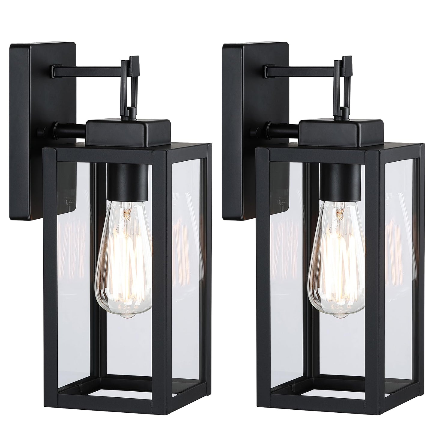 Faymart Lighting 2 Pack Outdoor Sconce Lights-12 Inch Outdoor Wall Light Exterior Sconce Steel And Glass Porch Light  Black Wall Lantern For Front Porch Garage Balcony