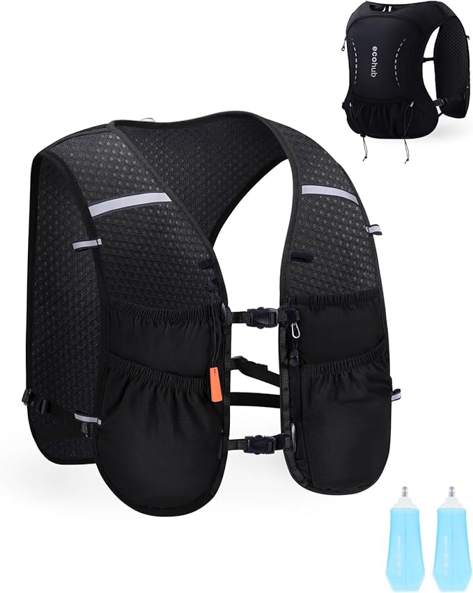 ECOHUB Running Hydration Vest Backpack with 2*500ML Soft Flask, Lightweight Trail Running Pack for Men Women, Adjustable N...