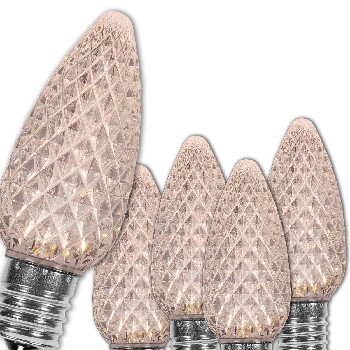 Wintergreen Lighting 25 Pack Opticore Led C9 Warm White Christmas Light Bulbs - White Bulbs C9 Led Christmas Lights Heavy Duty Shatterproof E17 Bulbs/Base (Warm White Faceted)