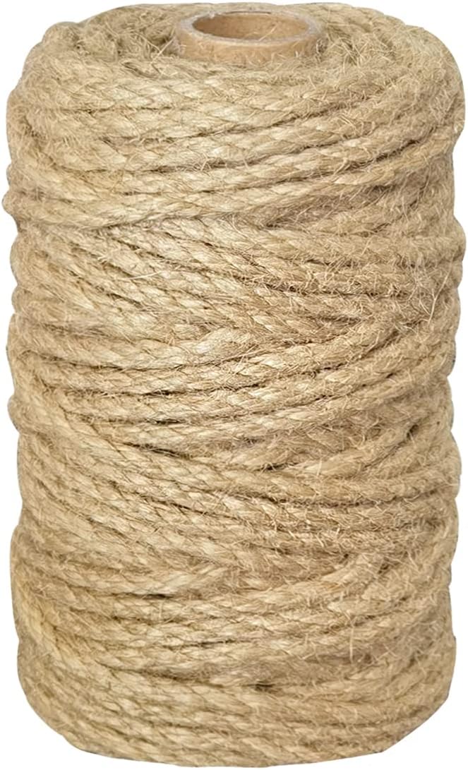 PerkHomy 5mm Jute Rope 105 Feet Twisted Heavy Duty and Thick Twine Rope for Cat Scratcher Scratching Post Tree Craft Proje...