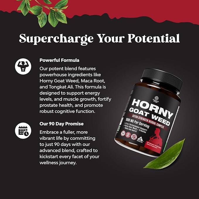 Natures Craft Horny Goat Weed for Men - Extra Strength Male Supplement with Black Maca Root, Tongkat Ali, Saw Palmetto & Panax Ginseng Extract for Stamina & Energy - 90 Capsules