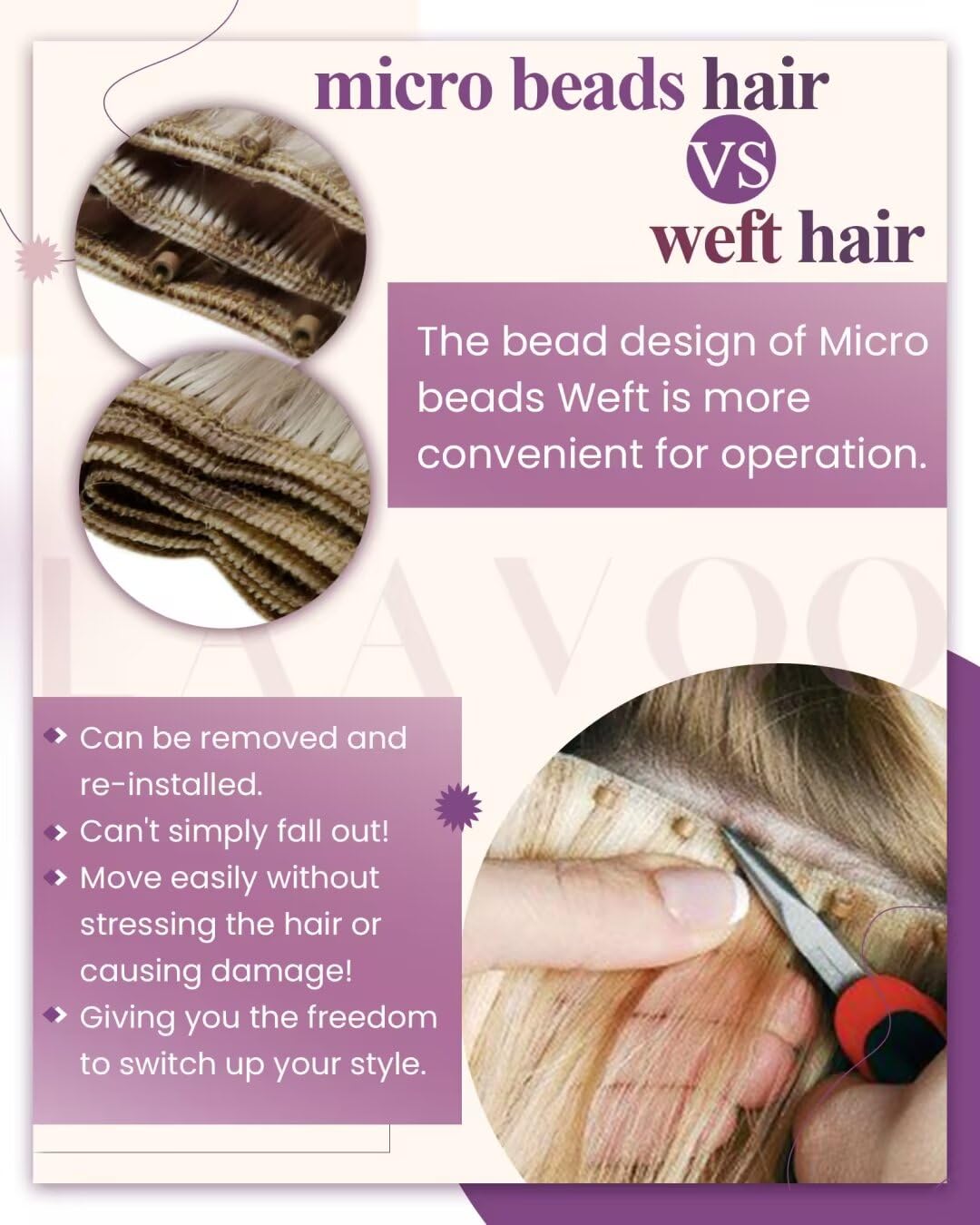 LaaVoo Beaded Weft Hair Extensions Human Hair Weft Extensions Darkest Brown Beaded Hair Extensions Real Human Hair 18inch 50g