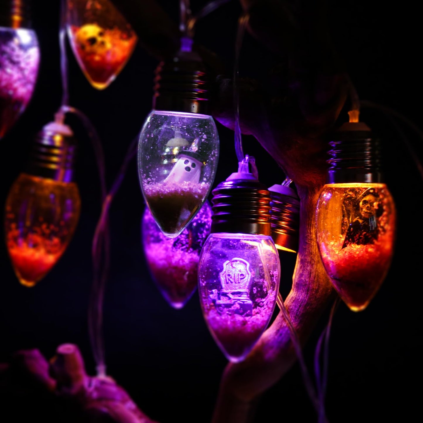 ehuoyan Halloween String Lights - 12 Spooky Dolls, Battery-Operated, Indoor/Outdoor, White, Model WSWO12D