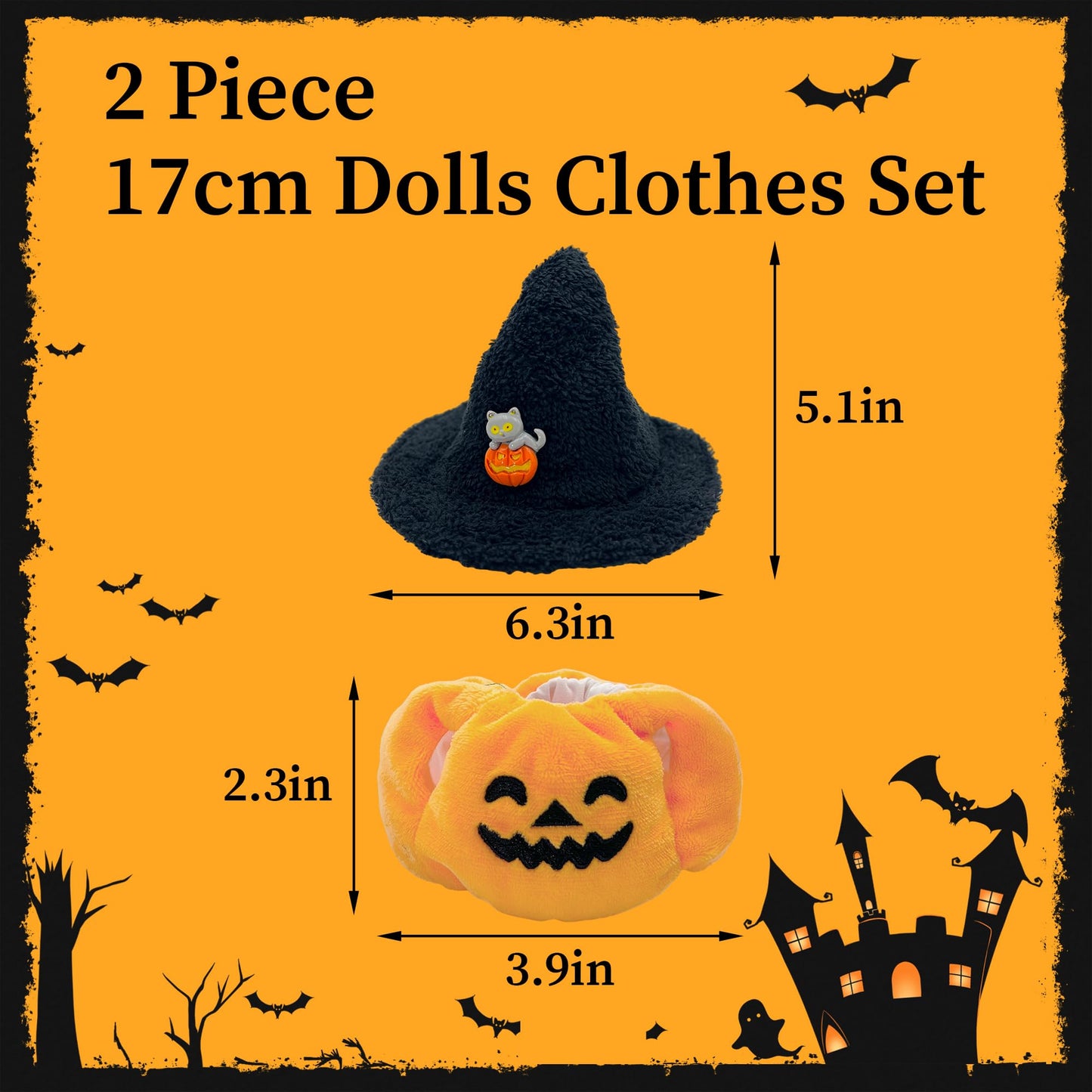 LUFZFEU 2025 New Halloween Doll Clothes, 2-Piece Clothes Outfit for Doll, Hat and Halloween Pumpkin Clothes Stylish Outfit for Spooky Costume Girls Boys Collectors (Pumpkin)