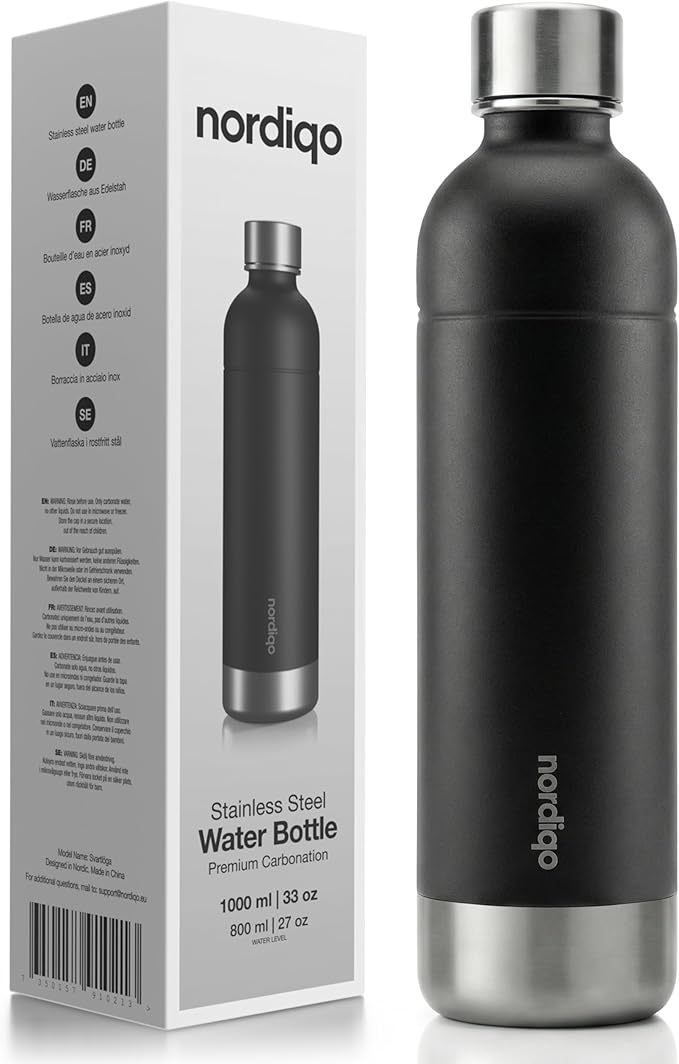 Stainless Steel Carbonating Bottle 33 oz | Compatible with Aarke Carbonator 3, Sodastream (Excl. model Aqua Fizz + Jet) and many others| Dishwasher Safe, No Expiration Date, BPA-Free