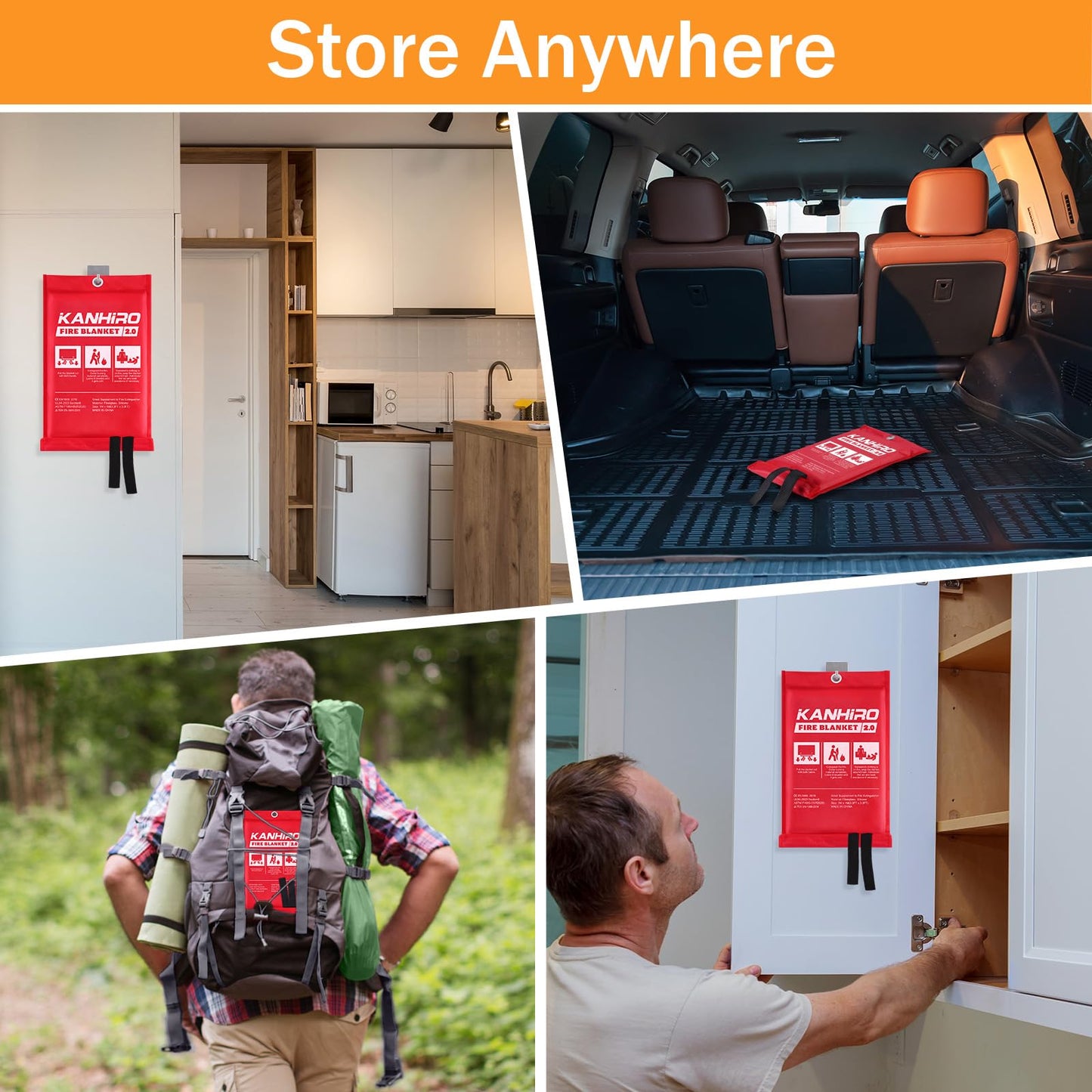 Emergency Fire Blanket for Home Kitchen - KANHIRO (4 Pack, 40 in X 40 in), Emergency Silicone Fire Blanket