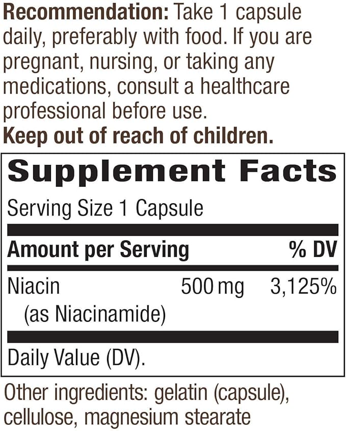 Nature's Way Niacinamide 500mg - 100 Capsules (4 Pack)