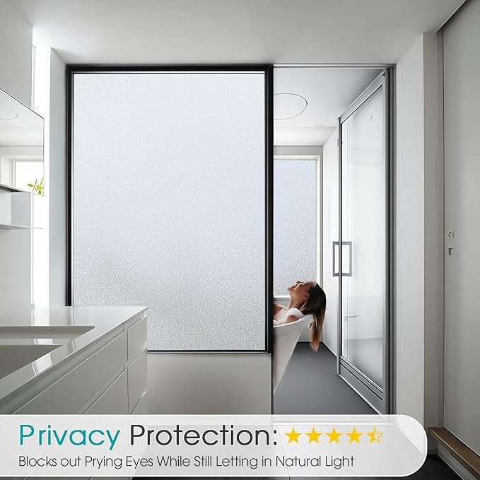 Coavas Window Privacy Film Frosted Glass Static Clings, Decorative Bathroom Door Window Covers Day and Night, Heat UV Blocking Anti-Glare Frosting Stickers for Christmas, 29.5 x 118.1 Inch, Pure