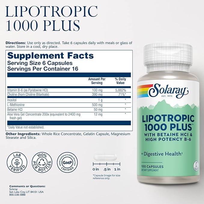 SOLARAY Lipotropic 1000 Plus Vitamin Capsules 100 Count