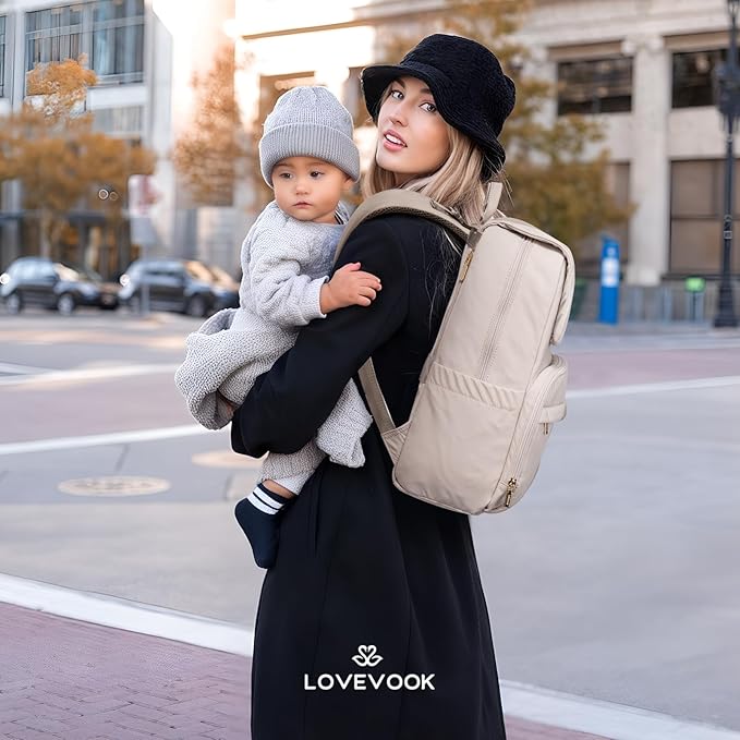 LOVEVOOK Diaper Bag Backpack, Baby Travel Bags for Boys & Girl, Toddler Waterproof Diaper Bag w/Changing Pad (Camel, 15.6''-Small)