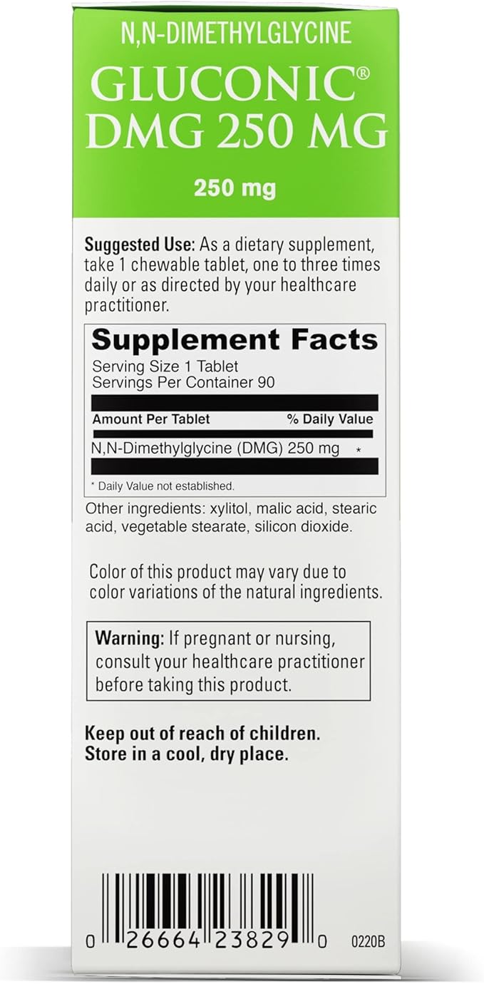 DAVINCI Labs Gluconic DMG 250mg - Helps Support Immune System, Muscle Function, Heart Health & Brain Health - 90 Chewable Tablets (90 Servings)