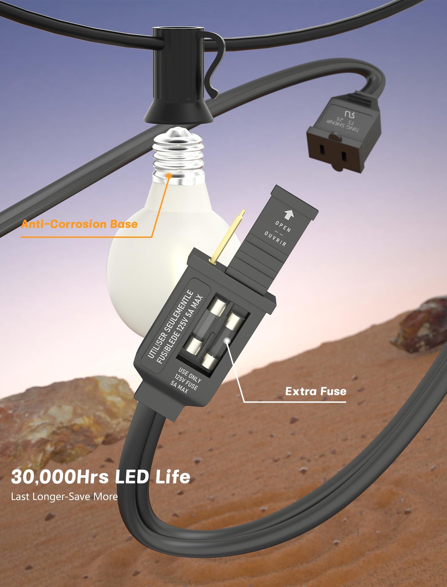 Sunsgne G40 Outdoor String Lights - 25Ft Led Frosted Bulbs, Shatterproof, Black Wire For Patio, Garden, Party Decor