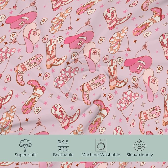 Western Cowgirl Yee Haw Hat Boots Changing Pad Cover for Baby Girls, Pink Cow Lover Star Wild West Diaper Change Table Covers, Soft Stretchy Safe Snug Fitted Changing Mat Sheets Fit 32