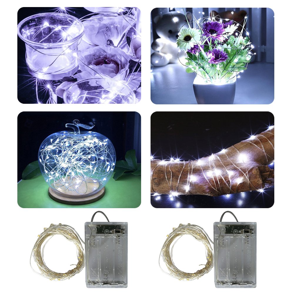 BXROIU Fairy Lights, 50 LEDs, Battery Operated, Silver Wire, 16.4Ft, Cool White, 2 Modes, Perfect for Bedroom & Christmas Decoration