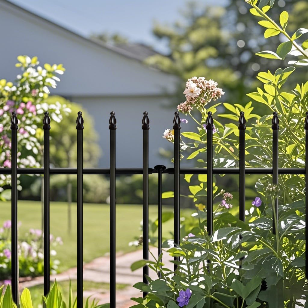 Metal Garden Fence 36" Wide x 28" High, 5 Panels (4 Panels + 1 Gate), Total 11.6 feet, Metal Border Folding Fence, Landscape Fencing Dog Fence Pet Fence for Flower Bed, Yard, Animal Barrier