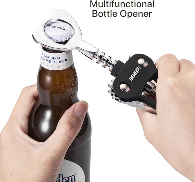 Wine Opener, Zinc Alloy Premium Wing Corkscrew Wine Bottle Opener with Multifunctional Bottles Opener, Sharp Corkscrew with Ergonomic Non-slip Wing Handle, Upgrade Black