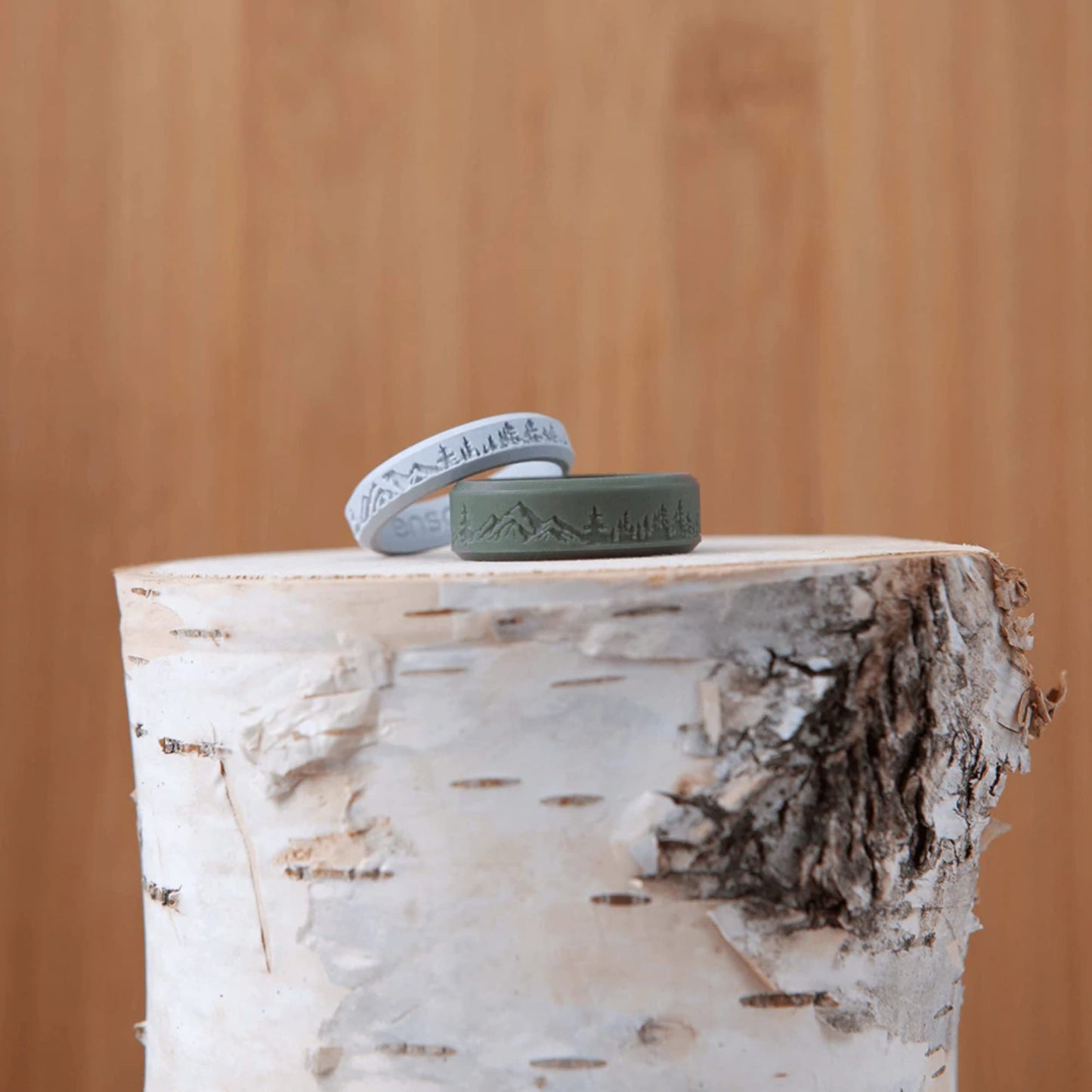 Enso Rings Etched Bevel Silicone Wedding Ring - Comfortable and Flexible Design for Active Lifestyle - Pine Peak, Size 7