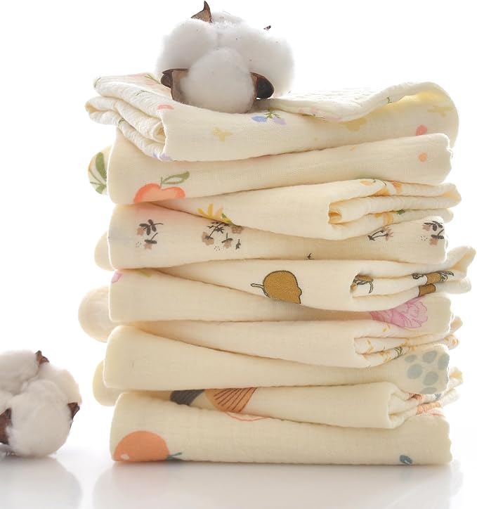 Baby washcloths,Soft Newborn Face Towels for Sensitive Skin,Cute Patterns for Infant,Toddler,Kids and Makeup Remover, 10 Pack 12x12 inches Registry as Shower (Plants)
