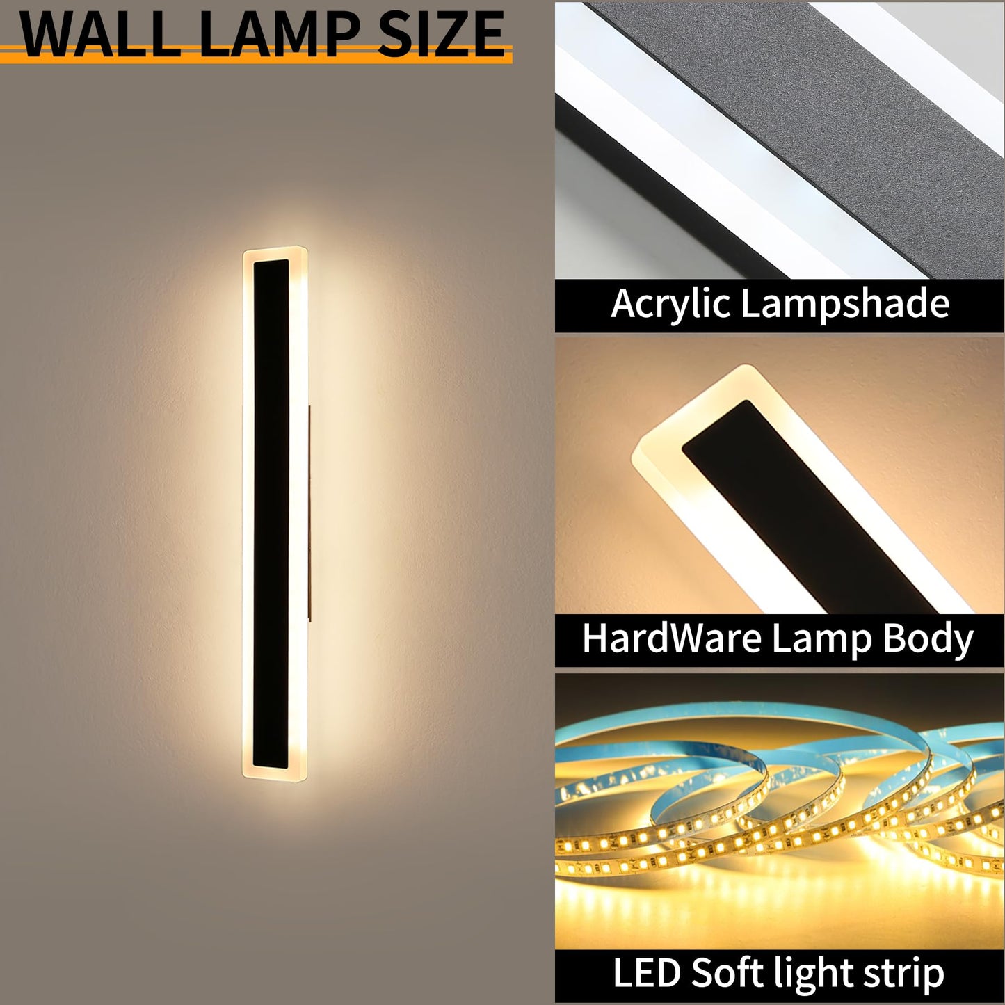 Mikeru 2Pack 39Inch Outdoor Wall Light Fixtures  10%-100% Dimmable Outdoor Wall Lights Exterior Front Porch Light 3000-6000K Wall Mounted Led Lighting For Basement  Shop Garage Lighting