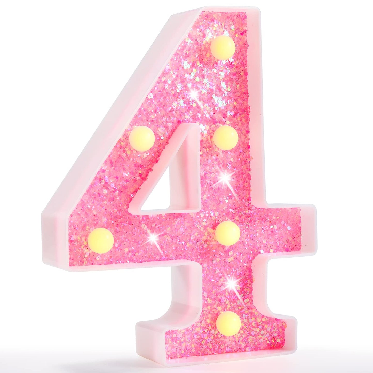 Pooqla Marquee Number Light - Battery Powered Pink Number 4 for Birthday, Wedding, Home Bar Decoration