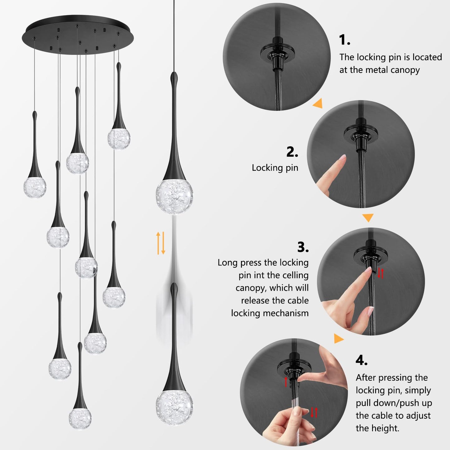 9 Light Modern Glam Crystal Chandelier For High Ceiling Led Dimmable Ceiling Pendant Light Staircase Foyer Enterway Living Room Chandelier Lighting Antique Black