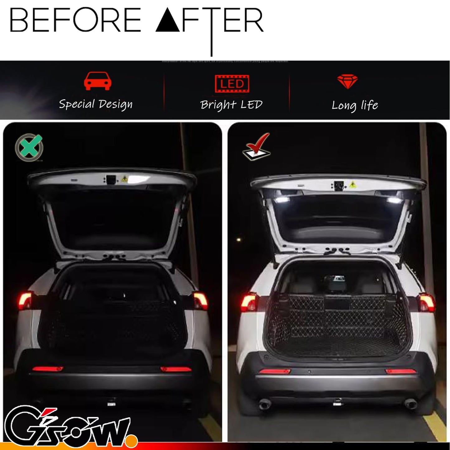Gsowo 2 Pcs Led Trunk Overhead Lights For Toyo-Ta Rav4 2022 2023 2024  Rav4 Accessories Rear Hatch Door Lid Trunk Cargo Lamp Trunk Ceiling Lighting
