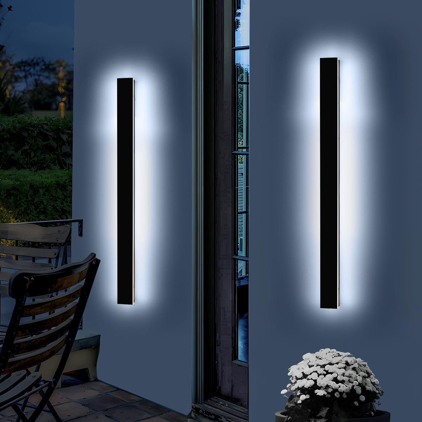 Mikeru 3CCT Dimmable Outdoor Wall Sconce, 47.2in IP65 Waterproof, Modern Black, Remote Control, Model FTBD-ZB2P, 2-Pack