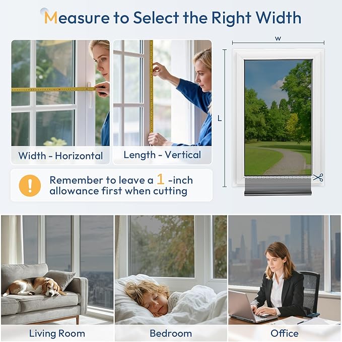 rabbitgoo Window Tint for Home One Way Privacy Window Film See Out Not in Heat UV Blocking Reflective Removable Static Cling Mirror Decorative House Glass Covering, Black Silver, 17.5 Inch X 6.5 Feet