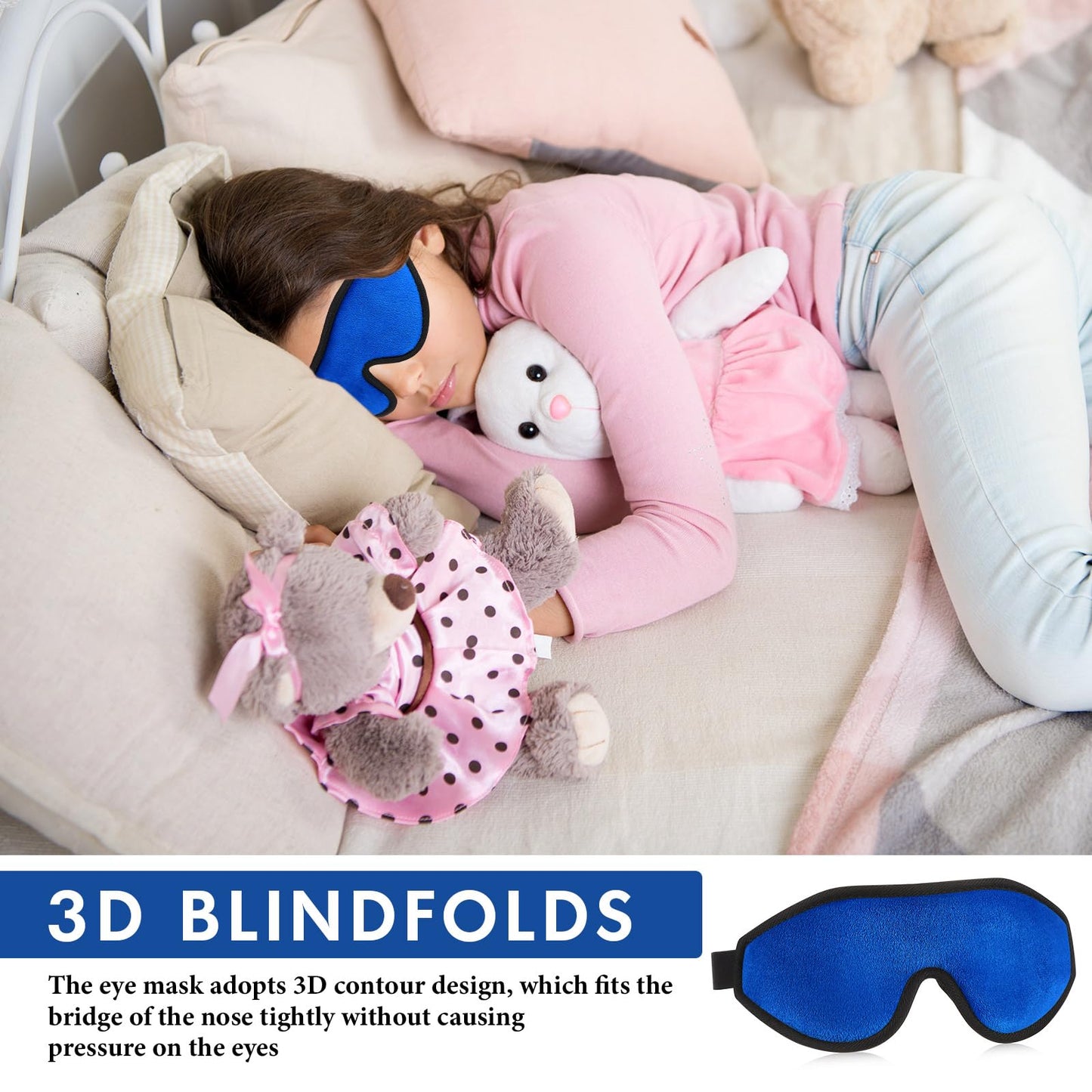 Coume Sleep Mask for Kids 3D Sleeping Blindfold Memory Foam Contoured Eye Mask with Blocking Light with Adjustable Strap(Dark Blue)