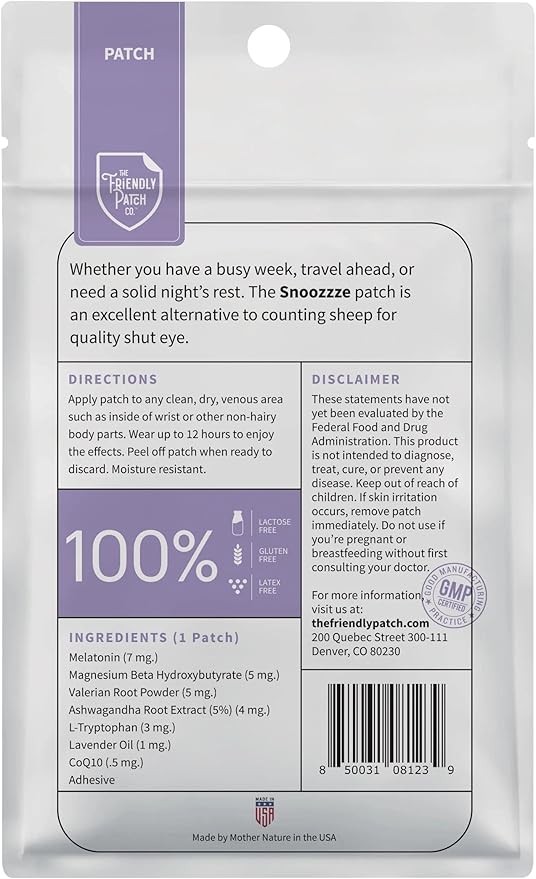 Sleep Patches, The Friendly Patch Snooze Sleep Aid Patch, Natural Sleep Patches with Melatonin, Valerian Root, Ashwagandha & Magnesium Sleeping Patches, Travel Essentials sleep Patch