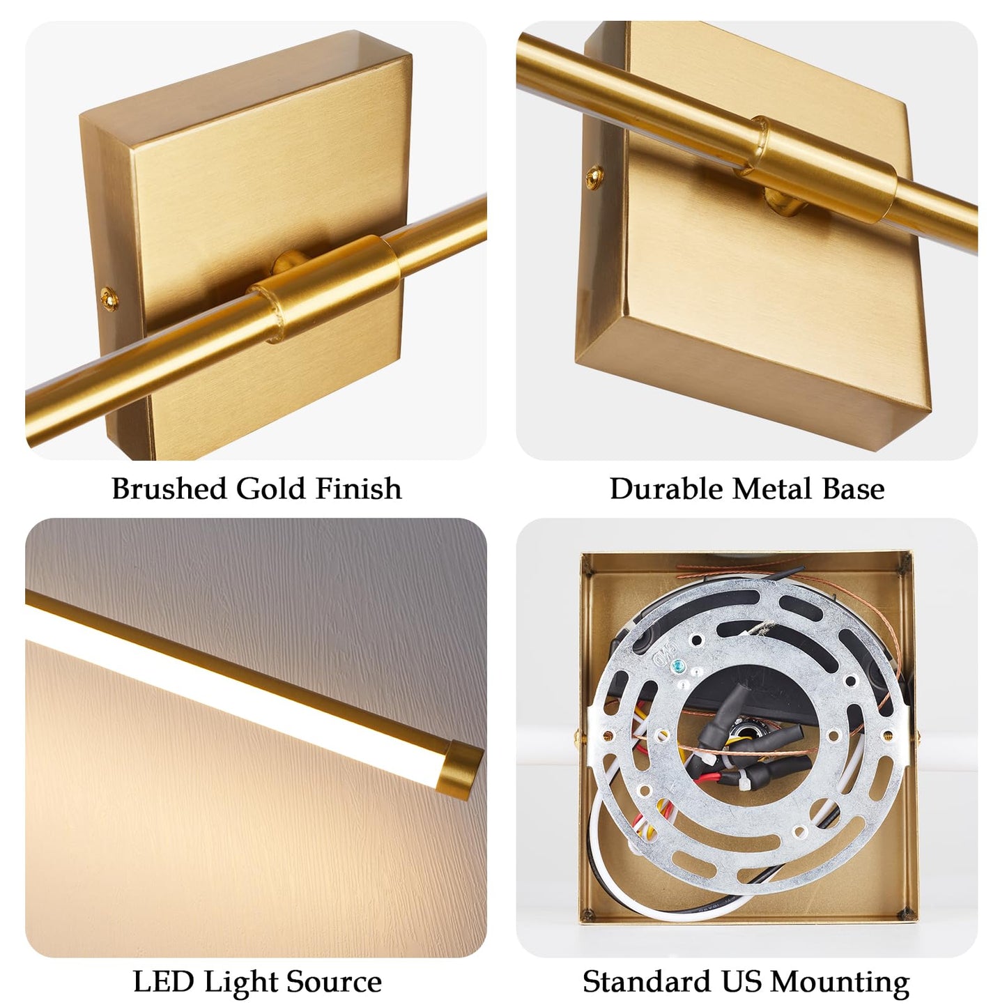 Goosebrite LED Wall Sconce with Remote Control, Dimmable, Timer, 27.55 Inch, Gold, Iron, 5 Colors 3000K-6500K