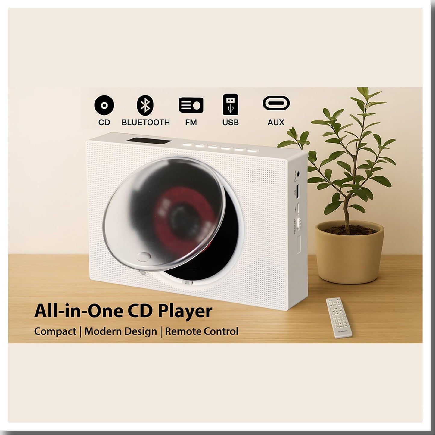 Portable Cd Player With Speakers, Desktop Cd Players For Home, Bluetooth, Remote Control, Led Screen, Fm Radio, U Disk, Aux Port