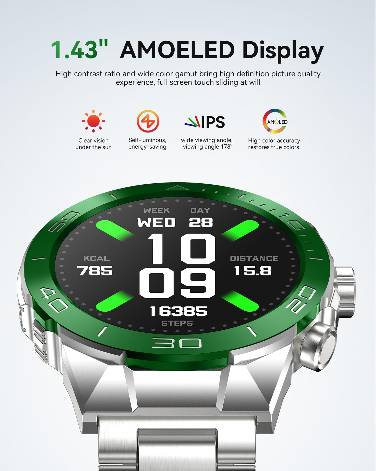 SOUYIE Military Rugged Smart Watch for Men, AMOLED 1.43" HD Screen, Bluetooth Call Answer/Make, Blood Oxygen/Heart Rate/Sleep Tracker, 7-30 Day Battery, Waterproof Fitness Tracker for iOS Android