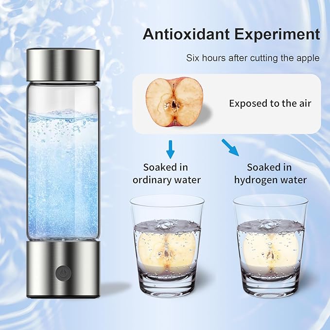 feifuns Hydrogen Water Bottle Generator, 2-in-1 Rechargeable Portable Glass Hydrogen Water for Health, 3 Mins & 3 Steps, 4th Generation SPE & PEM Technology, Matching Your Lifestyle (Silver)
