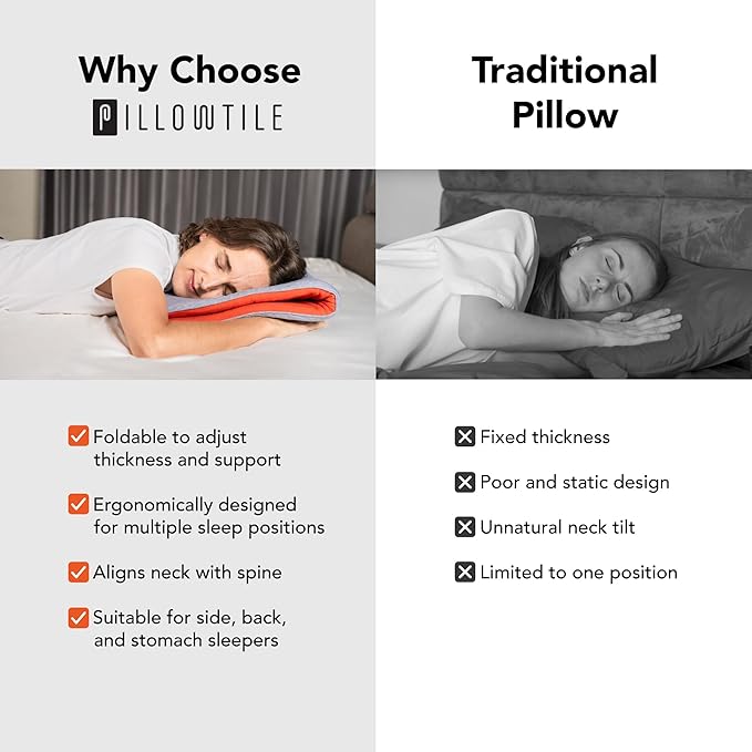 Ultra Thin Pillow 1 inch Thickness - Foldable, Rollable, Stackable - Made from Natural Latex - Low Profile, Super Flat (Firm, Orange Tangerine)