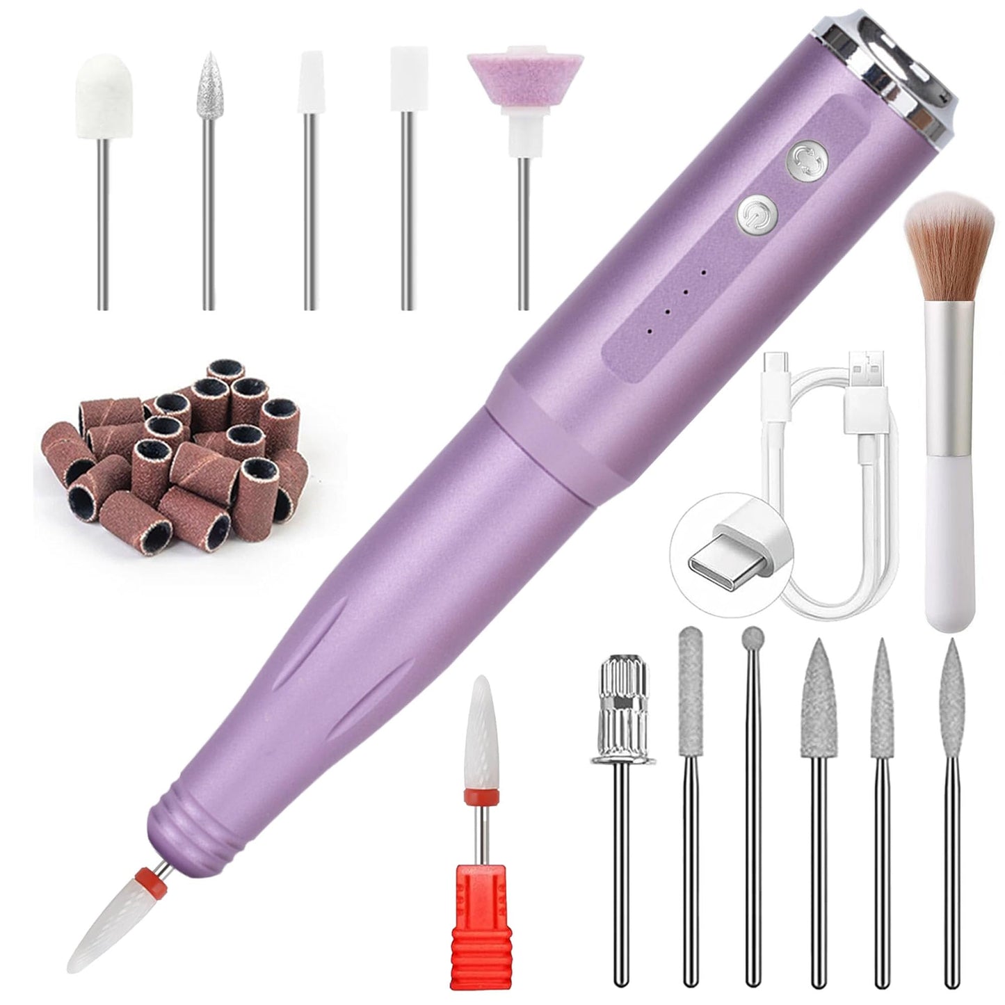 LiQiAMEi Nail Drill and Dremel - 14-in-1 Portable USB-Powered Nail Care Set with 20000RPM Speed for Gel, Dip Powder, Manicure, P