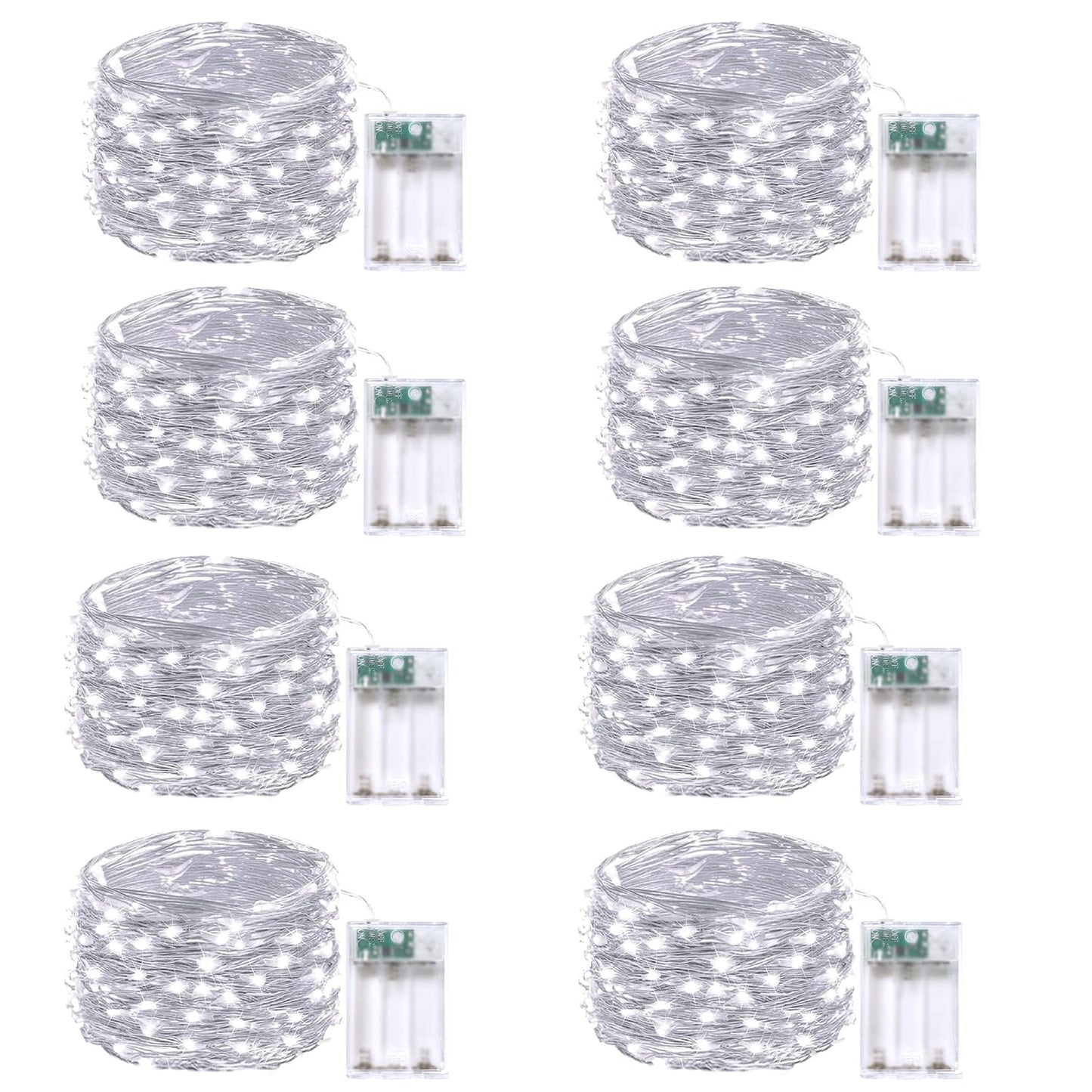 EXF 8-Pack Battery Operated Fairy Lights, 50 LED, Waterproof, Remote & Timer, 16 FT, Cool White, Model YHY-BO50LED