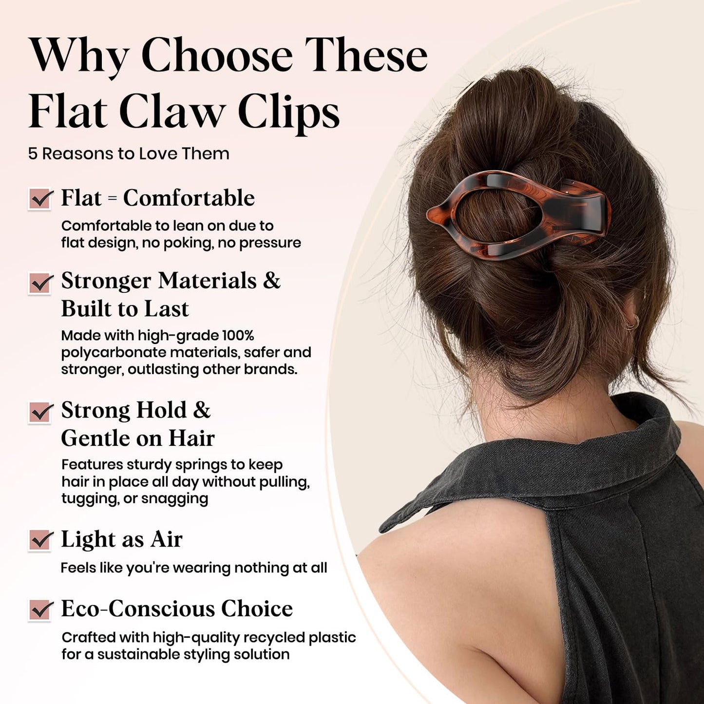 Oeusnael 4 PCS Large Flat Hair Clips for Women Girls, French Concord Lay Down Claw Clips for Thick Thin Hair, Comfortable Curved