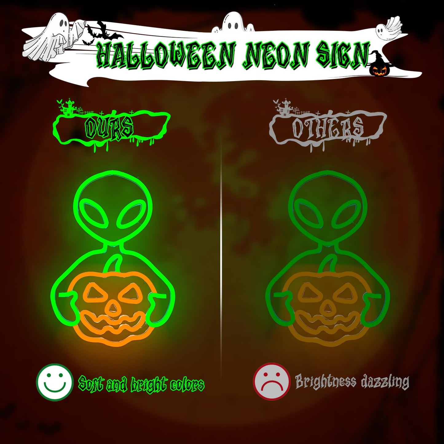Jeanchrl Alien Pumpkin Neon Sign Halloween Neon Light Sign For Bedroom Usb Powered Pumpkin Led Sign For Wall Decor Adjustable Alien Neon Wall Art Gifts For Friends Kids Halloween Decorations