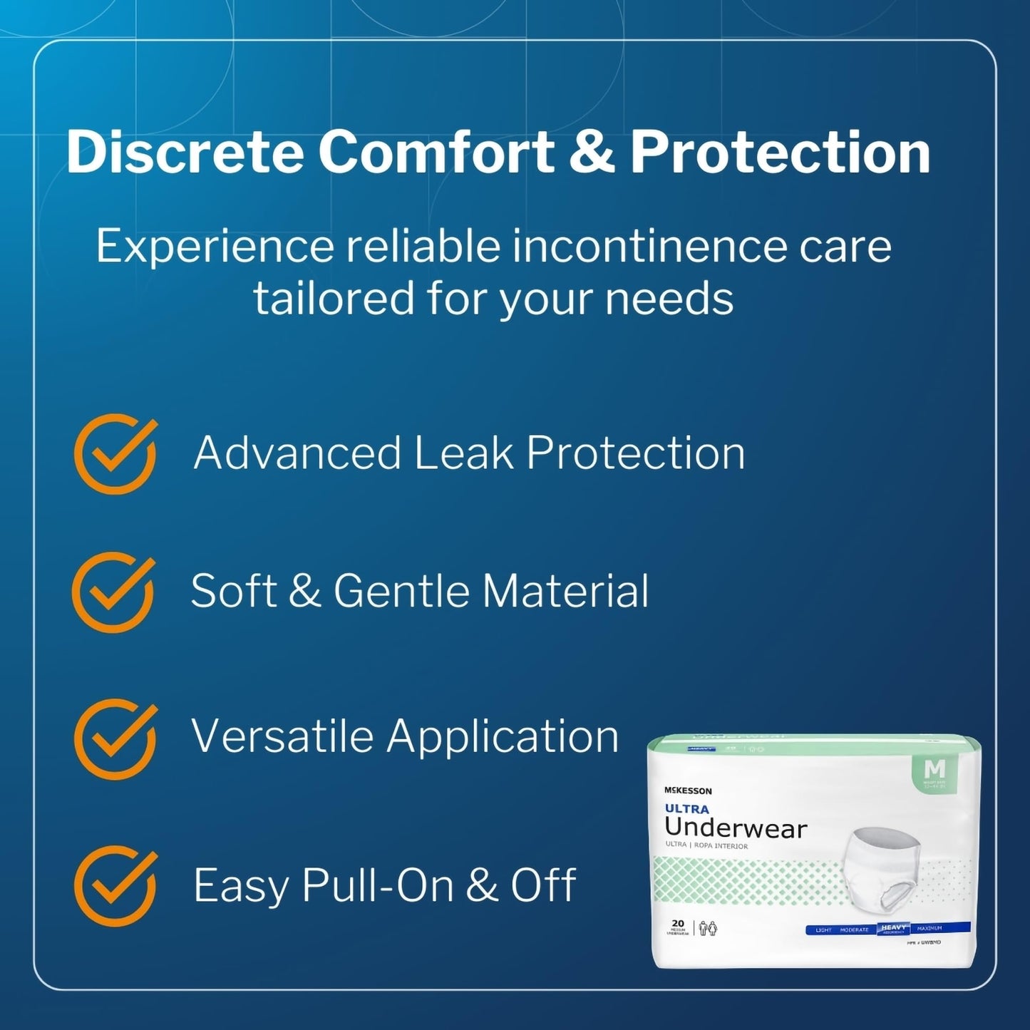 McKesson Ultra Adult Incontinence Underwear, [80 Count], Heavy Absorbency, Medium, 32-44 in. Unisex Bladder Leak Protection, Pull-On Style with Tear-Away Sides, Postpartum and Incontinence Support