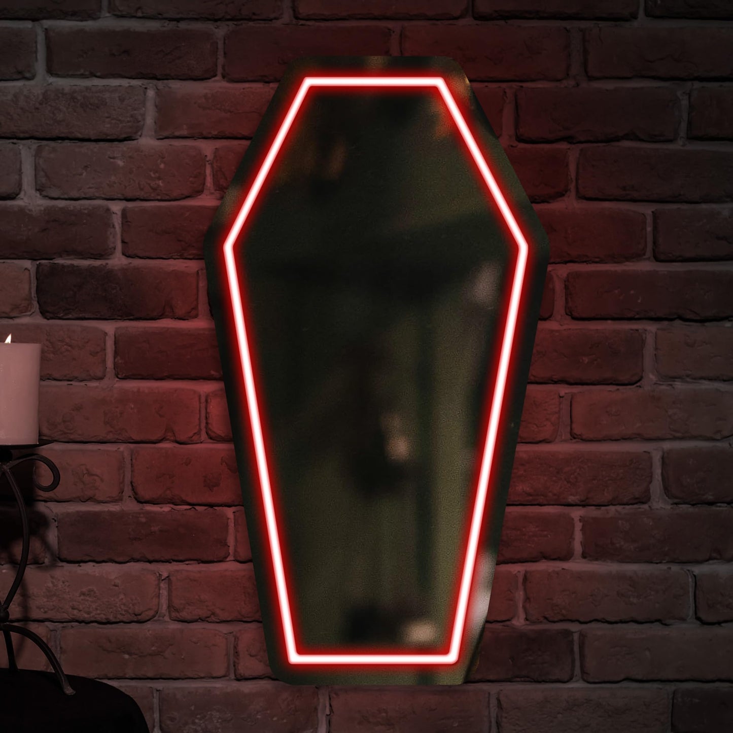 Kavaas Gothic LED Neon Coffin Mirror 16.9in x 9.6in, Coffin Neon Mirror for Room Decor, Halloween Wall Art, Best Gifts for Goth Lovers