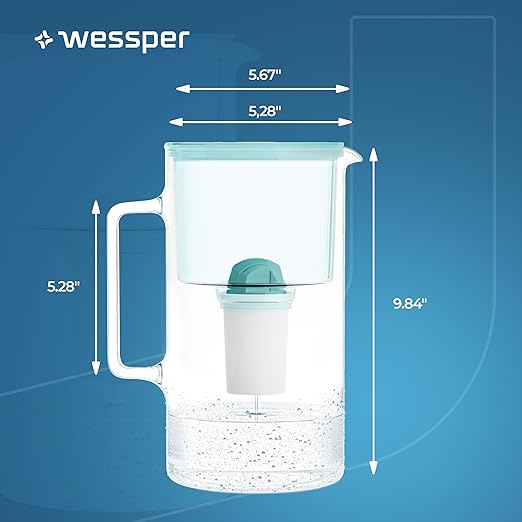 D2 Borosilicate Mint Glass Water Filter Pitcher Crystal Clear Hydration 8-Cup Capacity | 2in1 Water Purifier Pitcher and Stylish Water Carafe | Efficient Filtration for Pure, Refreshing Water