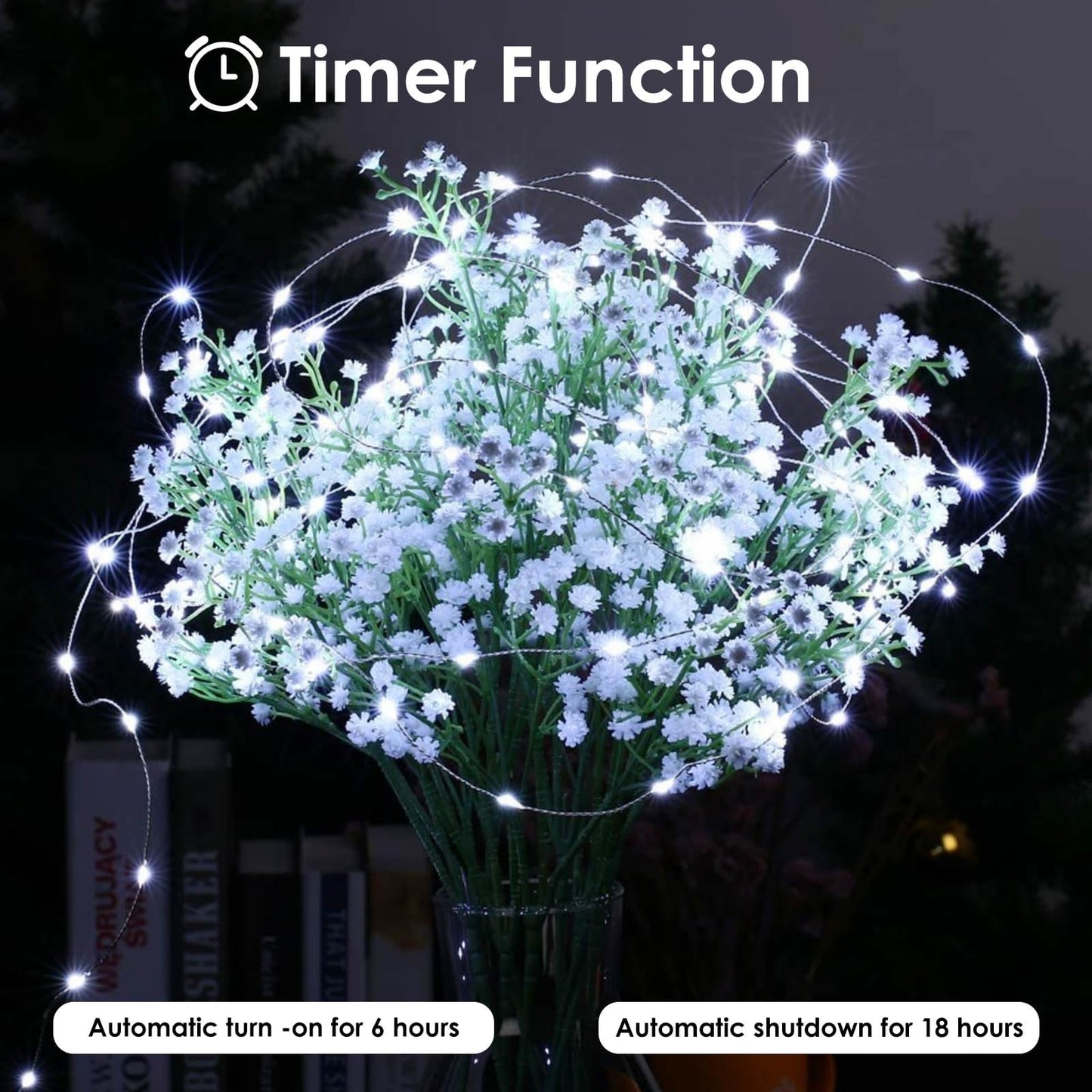 EXF 2-Pack Fairy Lights, 50 LED, Battery Operated, Waterproof, 16FT, Cool White, Model YHY-BO50LED, Indoor Outdoor Decor